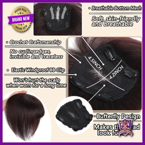 12 Inch Human Hair Topper with Clip-In Bangs for Thinning Hair main image 6